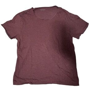 ALL SAINTS Men’s Short Sleeve Maroon/ Black Horizontal Stripped Tee - XLarge